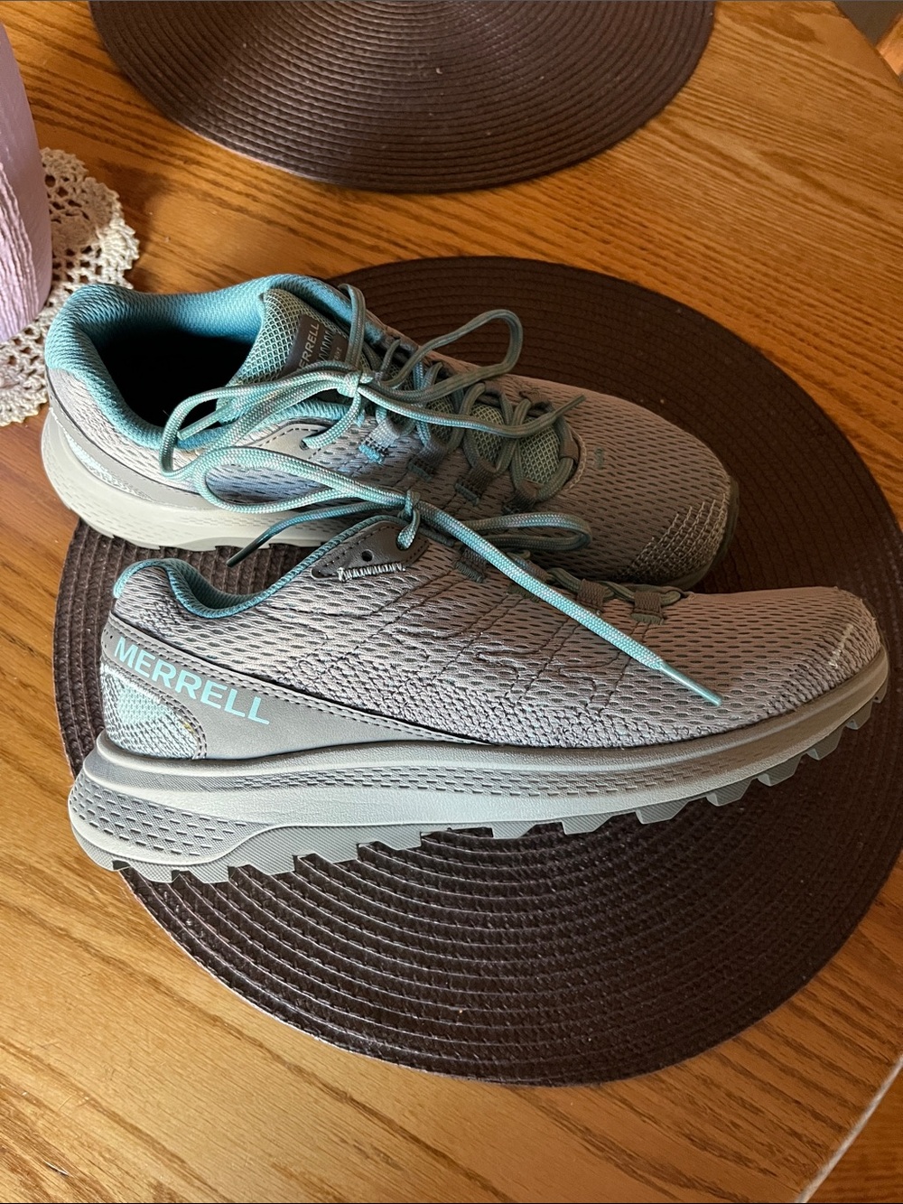 Merrell Fly Strike Women's Gray Teal Athletic Walking Shoes 9 NWOT